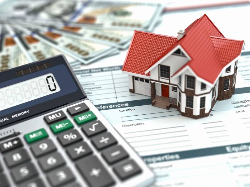 Mortgage calculator. House, money and document.
